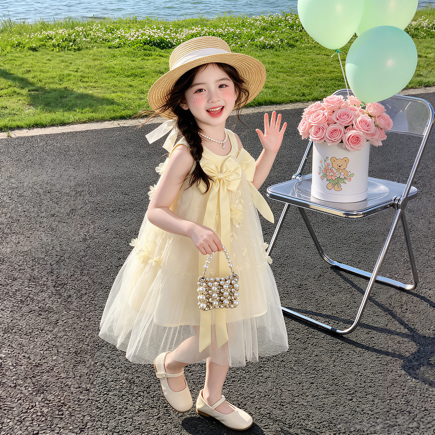 外贸女童2026年夏季新款蝴蝶结公主裙童装韩版礼服演出服连衣裙潮