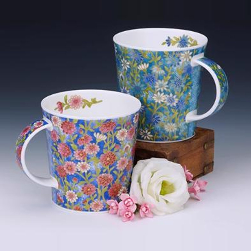 英国DUNOON骨瓷杯320ml繁花欧式马克杯情侣咖啡杯陶瓷好看杯子