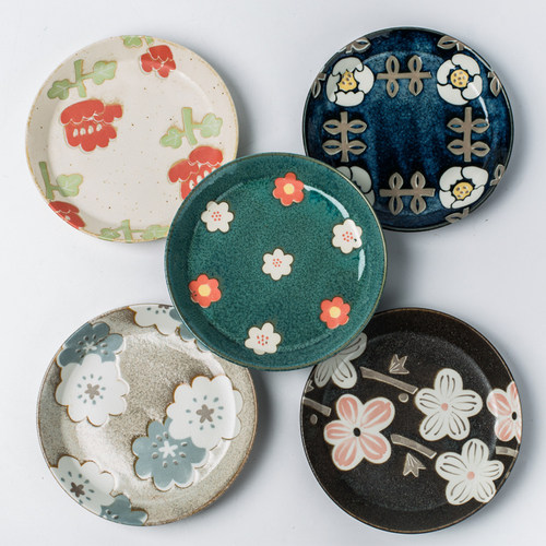 日本进口盘子AITO Nordic Flower美浓烧陶瓷盘点心碟5件套装日式