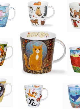 DUNOON英产丹侬骨瓷杯猫狗水杯海豚马克杯鲸鱼咖啡杯可爱复古卡通