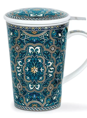 英产丹侬骨瓷杯DUNOON马克杯艺术几何图案带茶漏陶瓷杯