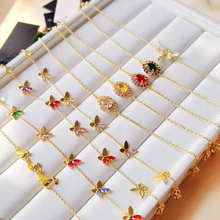 出口尾货小众设计logo镀真金珐琅微镶锆石蝴蝶鸭小动物时尚 手链女