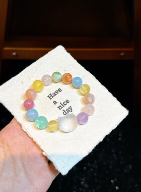 天然多宝水晶手链紫水晶金发晶手串彩虹多宝单圈女礼物