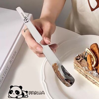 方头甜品勺子平头家用ins搅拌长柄挖勺蛋糕雪糕高颜值咖啡小勺