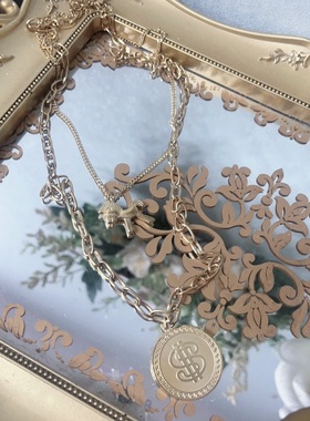 百搭双层小木马项链韩版嘻哈钢制吊坠个性潮挂件礼物饰品时尚A485