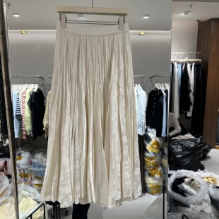 欧洲站2026春季新款松紧腰压褶重工提花百褶裙中长款半身裙女108