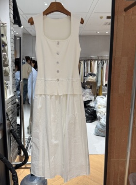 欧洲站2026春季新款方领贝壳扣优雅轻熟风无袖款女士背心裙01249