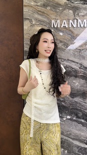 欧洲站2026夏季新款欧货方领无袖丝巾飘带小版斜切女士衬衫89780