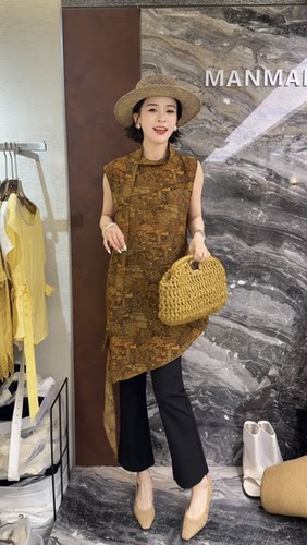 欧洲站2026春夏新款飘带款不规则中长款侧边开叉复古无袖背心上新