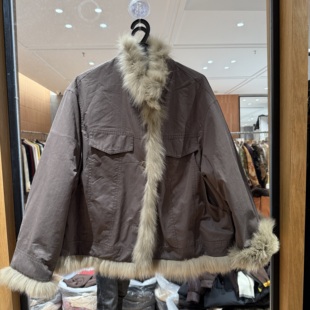 保暖外套152 狐狸毛皮立领宽松百搭设计感长袖 欧洲站2025冬季 新款