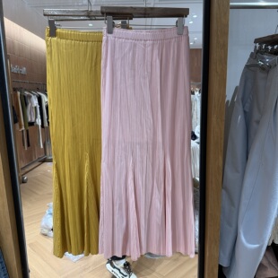 欧洲站2026春季新款法式轻熟风松紧高腰百搭净版褶皱半身裙女士潮