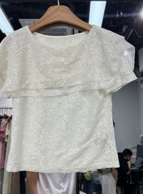 欧洲站2026夏款新款圆领荷叶边设计显瘦减龄淑女风净版衬衫19878