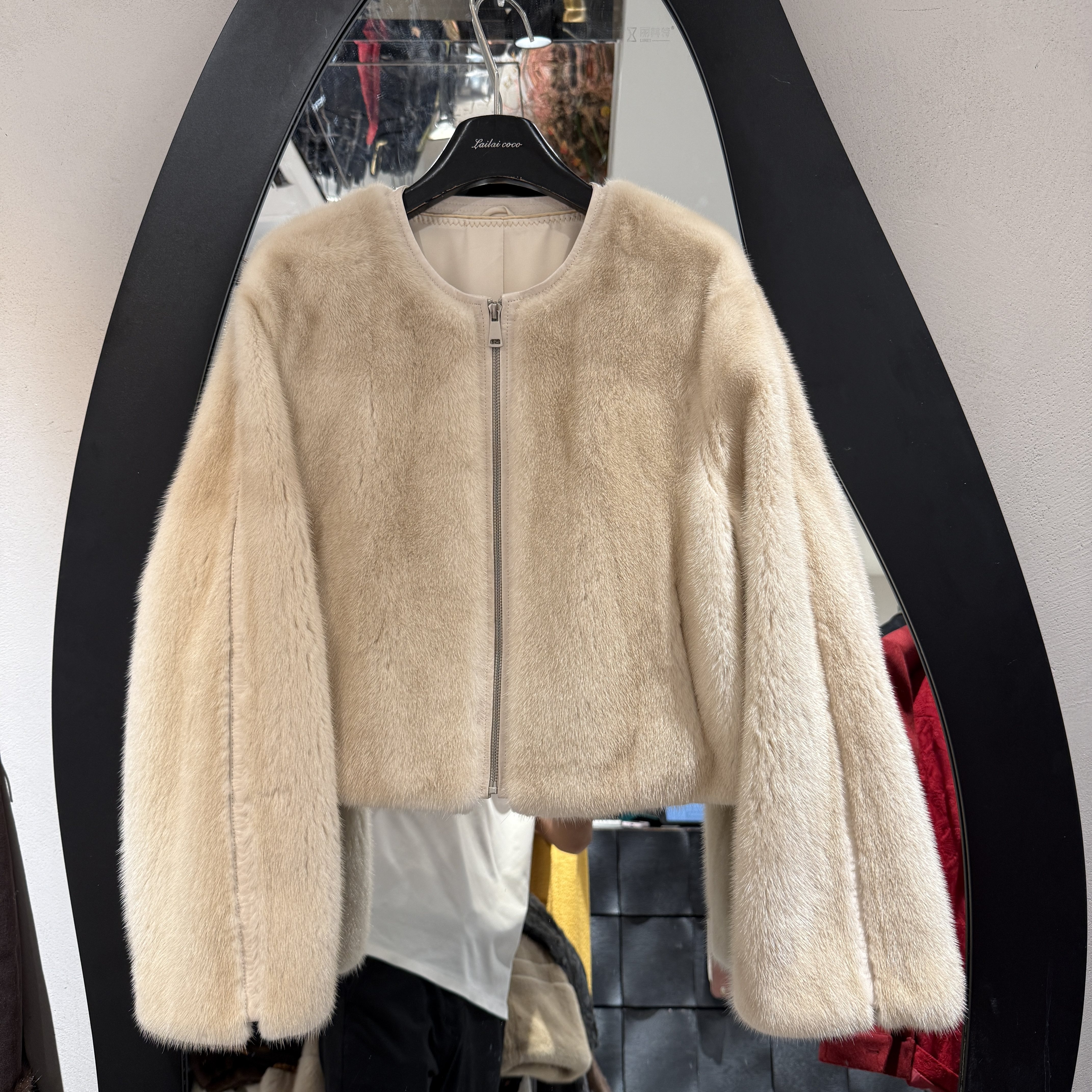 欧洲站2025秋冬新款圆领拉链轻奢高级感百搭皮毛一体水貂外套913