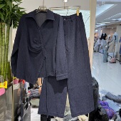 套装 欧洲站2026春季 显瘦老钱风阔腿裤 翻领侧边褶皱衬衫 91500 新款