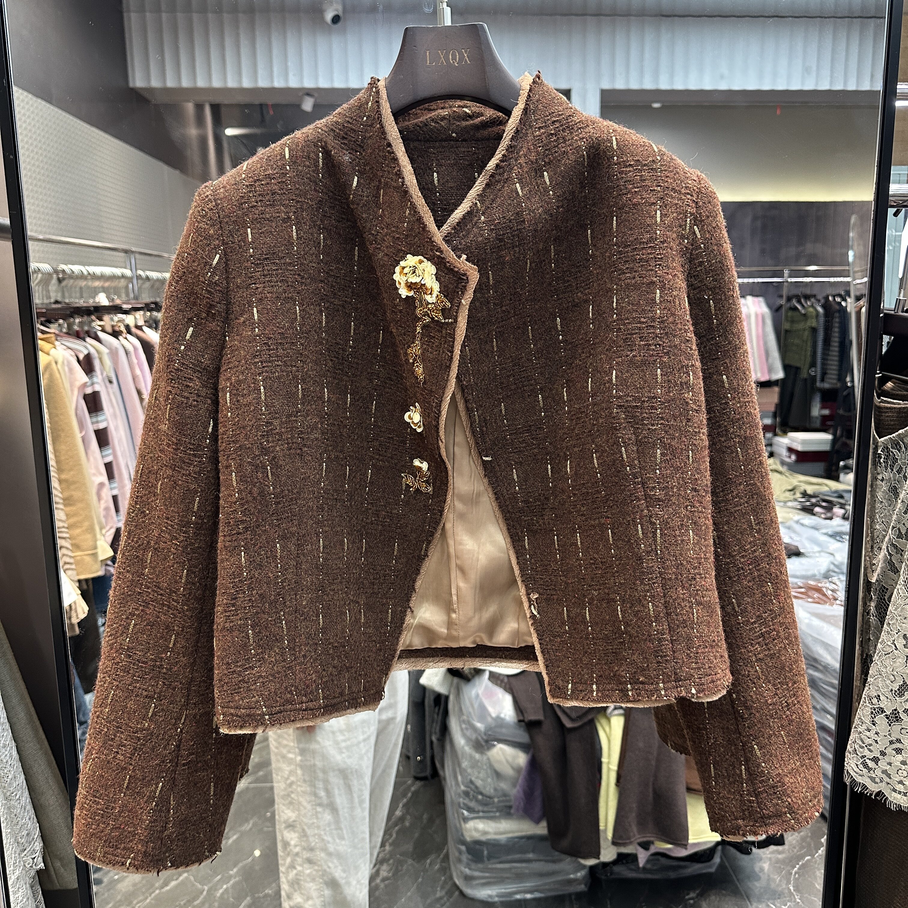 可可家欧货2026秋新品立领钉钻绣花显瘦洋气百搭款女士小香风外套