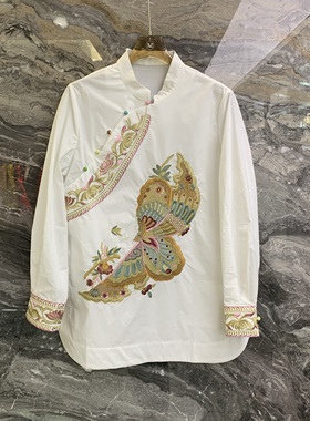 欧洲站2025冬季新款立领斜襟重工刺绣轻熟风百搭长袖衬衫女10287