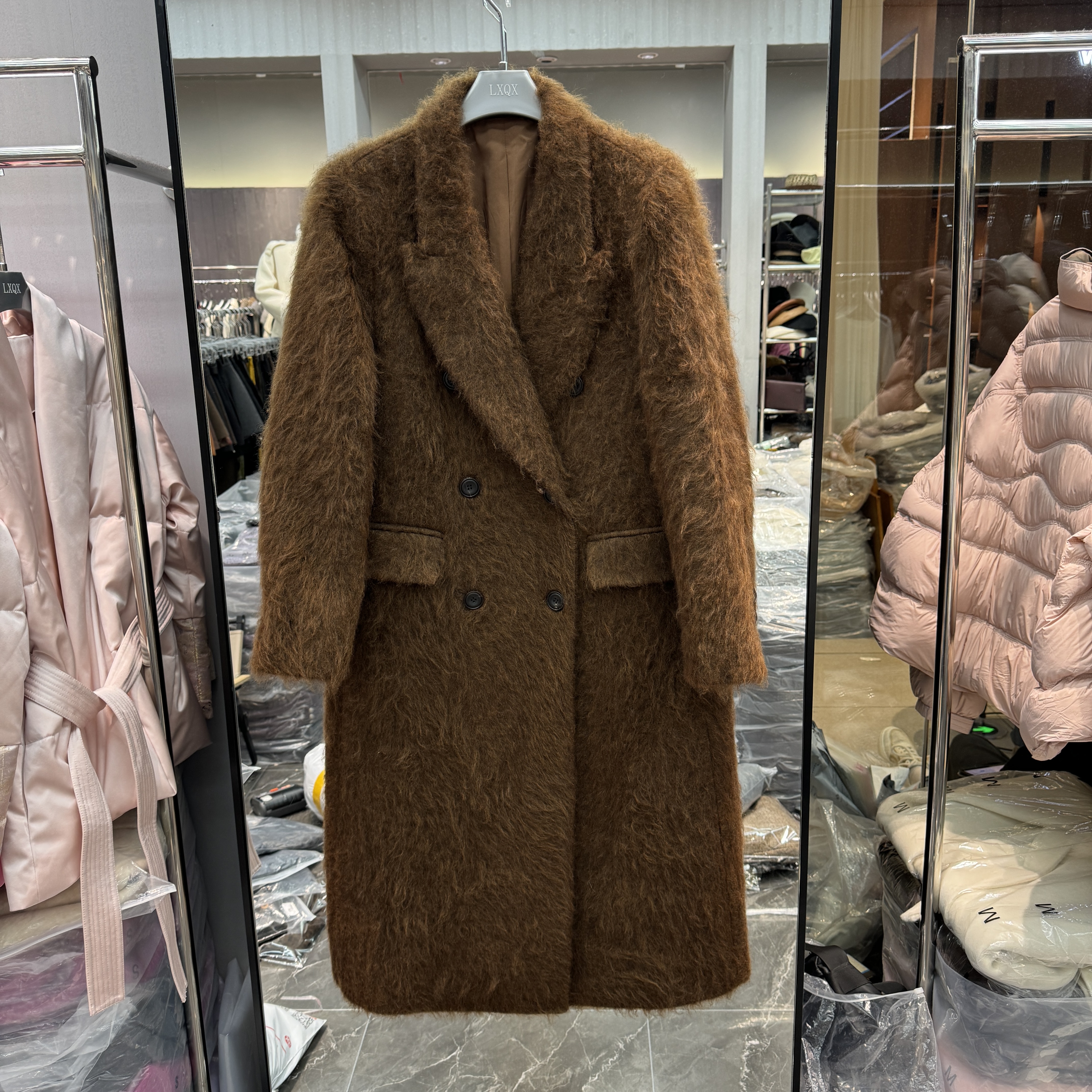 欧洲站2025冬季新款翻领双排扣宽松中长款双面羊绒呢子大衣女1010