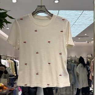 女士短袖 圆领撞色樱桃绣花显瘦好看韩版 26801 新款 欧洲站2026春季