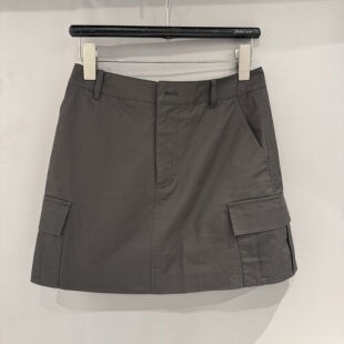 欧洲站2026春季新款高腰一粒扣侧口袋百搭防走光短款工装短裙Q655