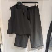 新款 套装 圆领绣花卡通休闲时尚 马夹阔腿裤 女0263 款 欧洲站2026春季