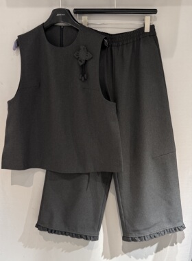 欧洲站2026春季新款圆领绣花卡通休闲时尚款马夹阔腿裤套装女0263