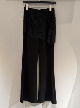 欧洲站226夏季新款腰头蕾丝花边显瘦洋气修身款黑色微喇休闲裤女