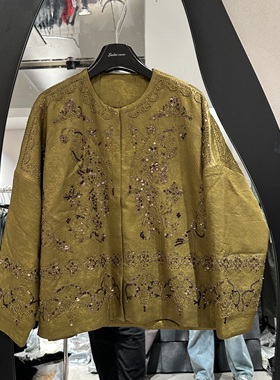 欧洲站2025秋季新款圆领单排扣重工刺绣亮片设计宽松国风外套8931