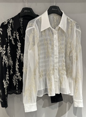 欧洲站2026春季新款单排扣烫金绣花百搭优雅气质高级感衬衫00868