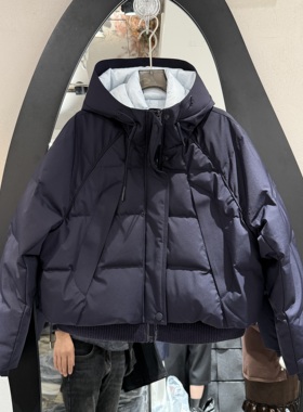 欧洲站2025冬季新款连帽抽绳时尚百搭小个子短款羽绒服外套86327