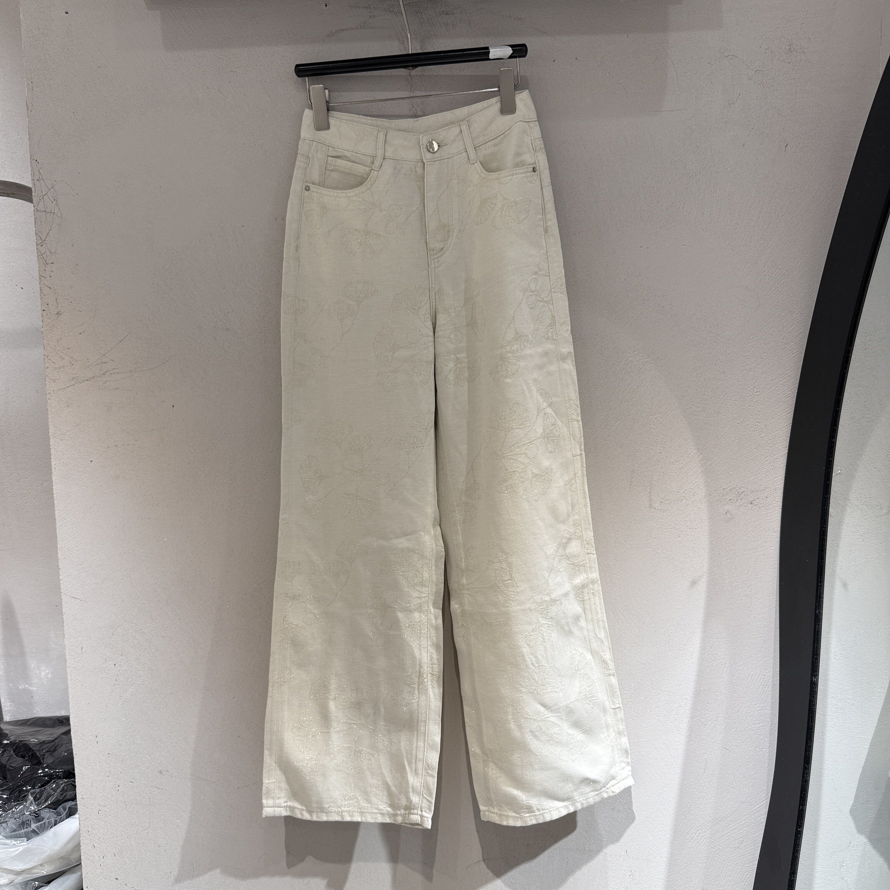 欧洲站2026夏季新款时尚金线提花显瘦时尚宽松窄版牛仔长裤35210