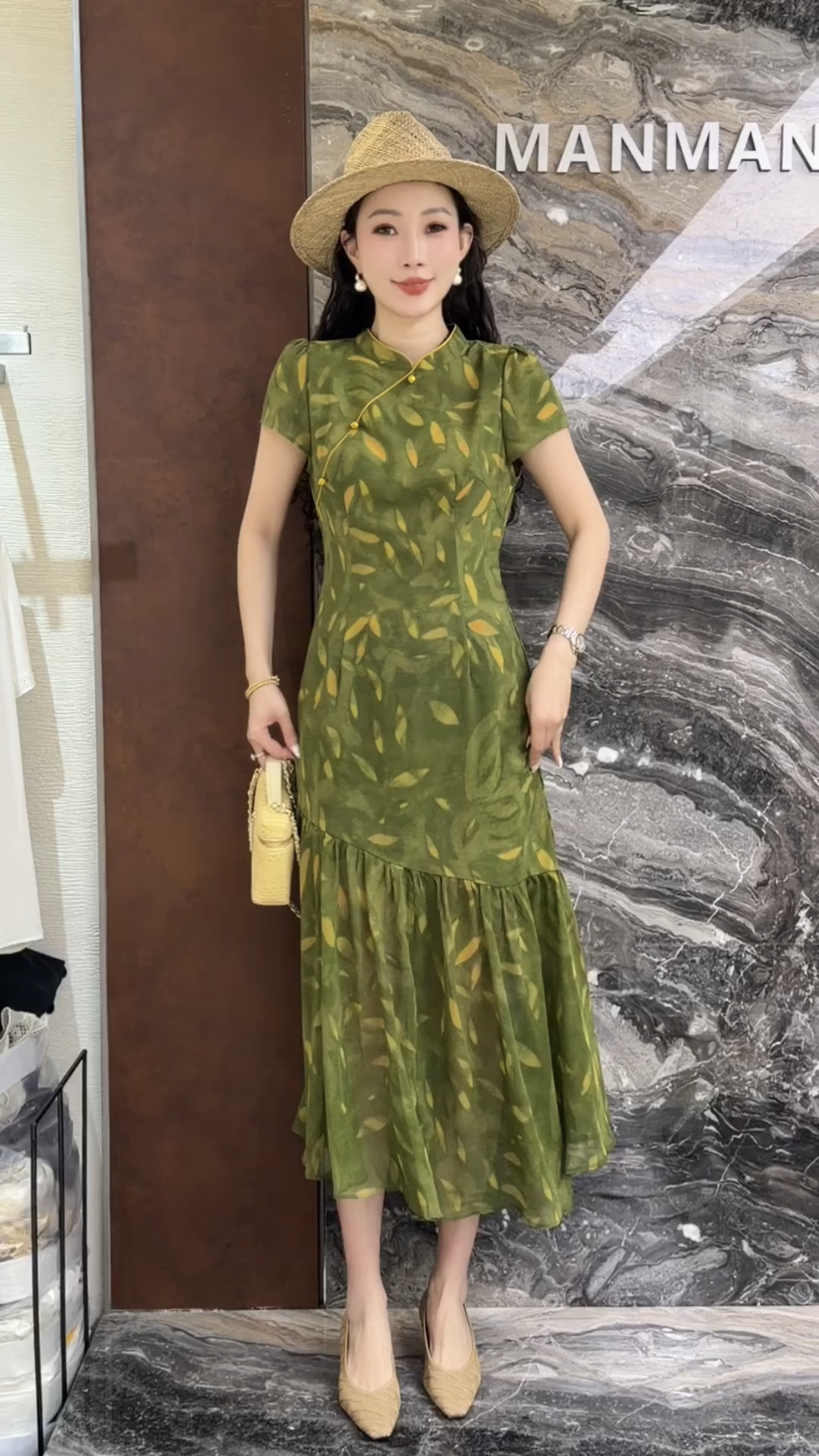 欧洲站2026夏季新款欧货斜襟立领收腰旗袍款重工提花女士连衣裙潮