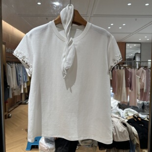 女士短袖 圆领订钻包边百搭显瘦配丝巾款 26326 新款 欧洲站2026春季