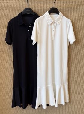 欧洲站2026夏新款镂空勾花polo领显瘦减龄学院风短袖连衣裙28307