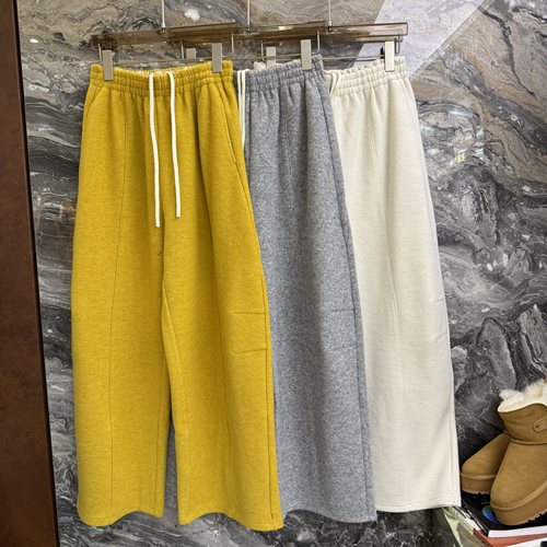 欧洲站2025冬季新款松紧高腰抽绳纯色百搭加厚直筒休闲阔腿裤9955