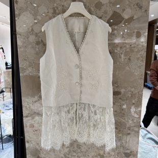 马夹女潮6H165 花边领刺绣蕾丝洋气高级感无袖 欧洲站2026春季 新款