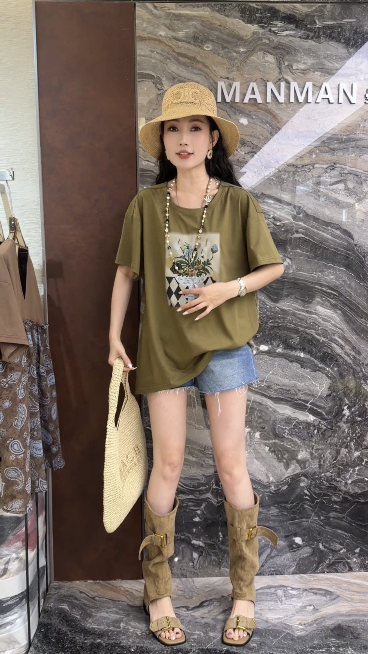 欧洲站2026夏季新款圆领宽松后背镂空拼接花色慵懒风大版T恤1071