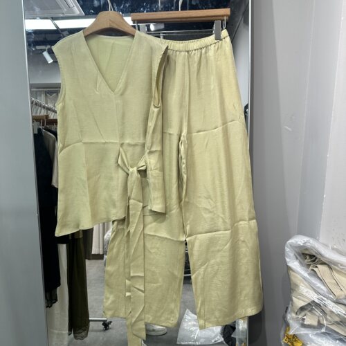 欧洲站2026夏季新款欧货V领侧边绑带显瘦款马夹阔腿裤两件套26886