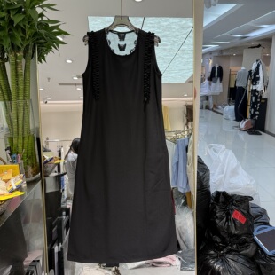 欧洲站2026春季新款鸡心领压褶木耳边显瘦轻熟风无袖背心裙19828