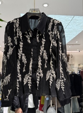 欧洲站2026春新款翻领金线绣花百搭优雅气质高级感女士衬衫00868