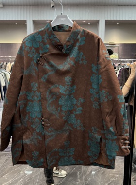 欧洲站2025秋冬新款立体斜襟盘扣复古提花宽松白鹅绒外套女25218