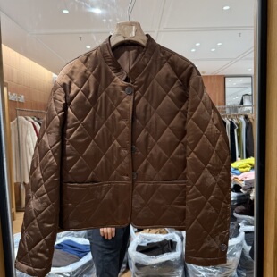 可可家2026冬季新款横口袋菱形格坑条小个子保暖女士棉服外套2168