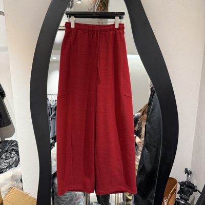 欧洲站2025冬季新款松紧腰抽绳时尚休闲裤女欧货弯刀阔腿裤22003