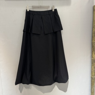 欧洲站2026春季新款高腰腰封设计百搭显瘦大裙摆黑色半身裙女2625