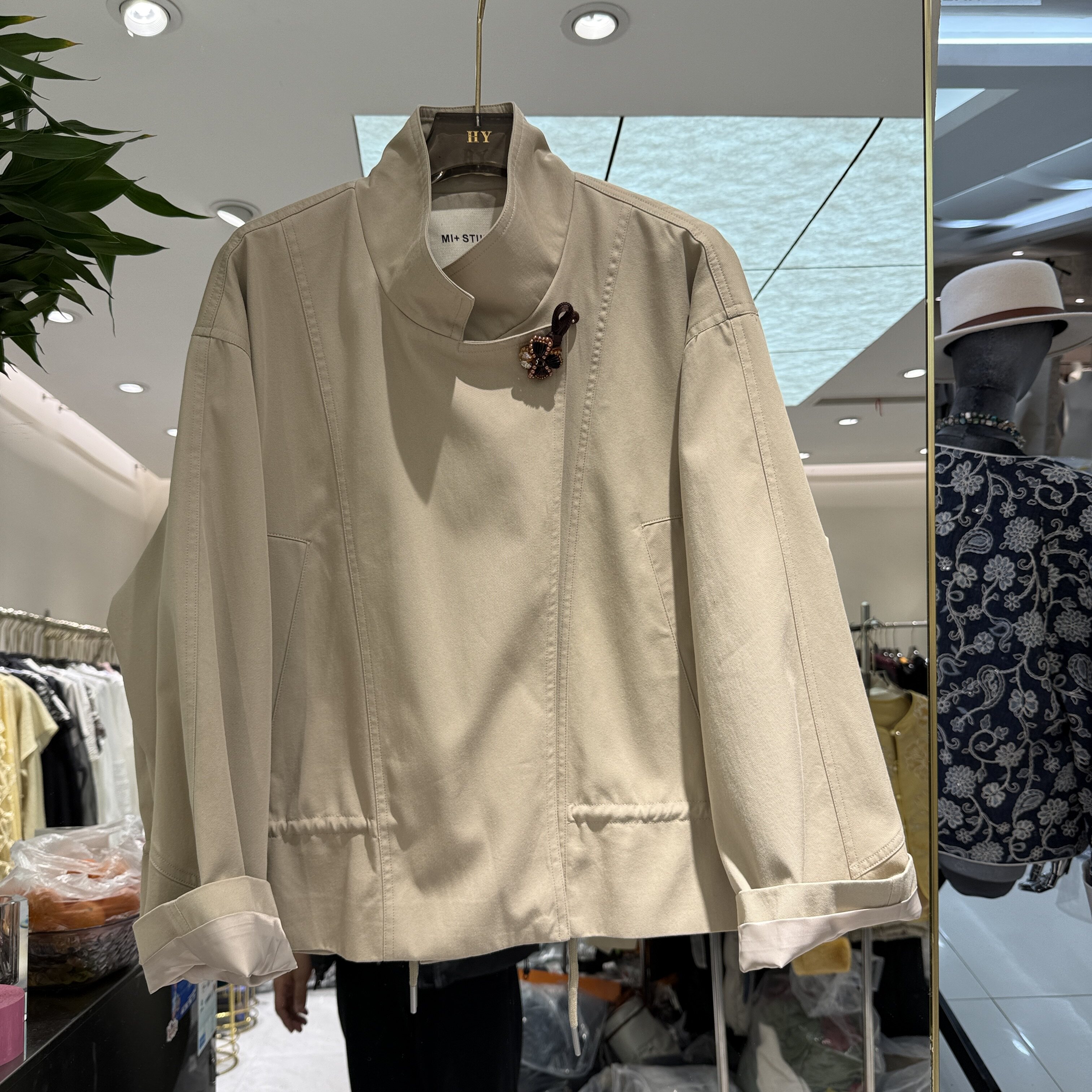 欧洲站2026春季新款时尚韩系风半高领收腰显瘦夹克式风衣外套1035