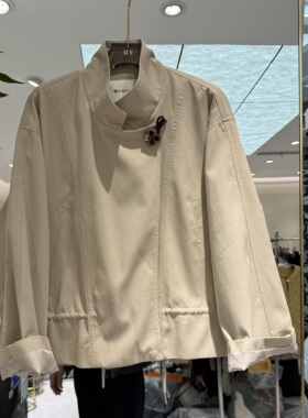 欧洲站2026春季新款时尚韩系风半高领收腰显瘦夹克式风衣外套1035