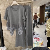 套装 学院风蕾丝花边拼接显瘦休闲阔腿裤 268007 新款 欧洲站2026春季