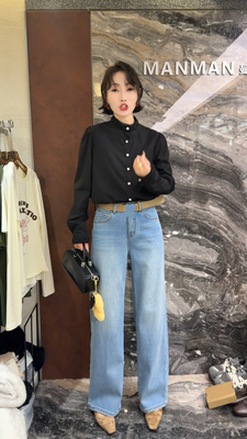 欧洲站2025冬季新款立领蕾丝拼接单排扣时尚百搭女士衬衫潮18211