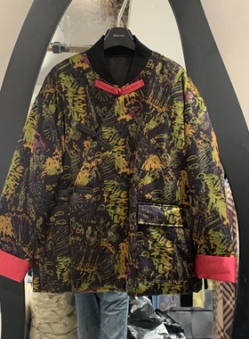 欧洲站2025秋冬新款立领斜襟盘扣宽松百搭轻薄款香云纱外套25198