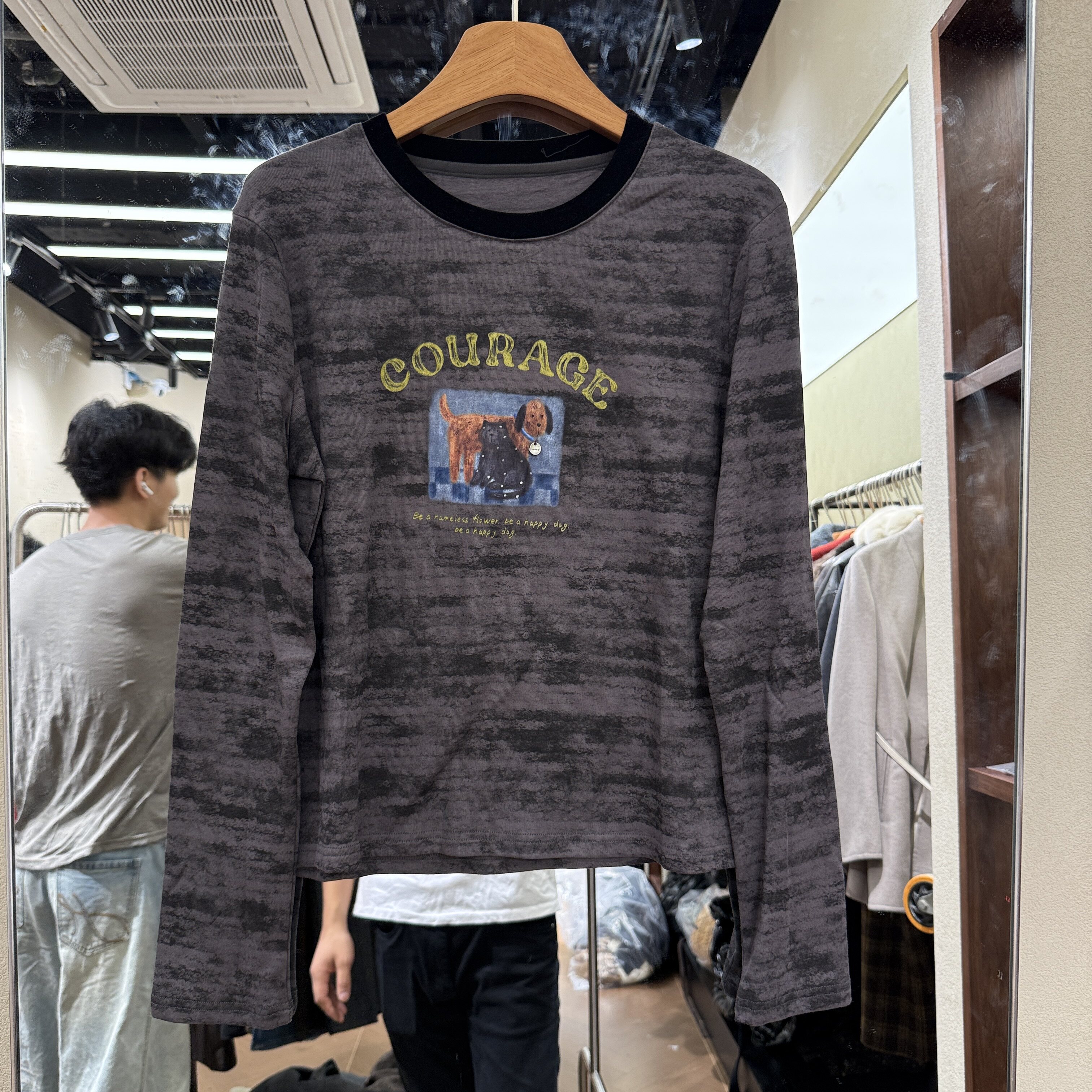 可可家欧货2026冬款圆领撞色印花图案减龄套头款时尚女士上衣E537