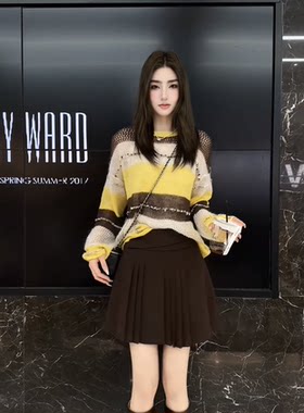 欧洲站2026秋季新款圆领百搭撞色条纹宽松甜美减龄女士针织毛衣潮